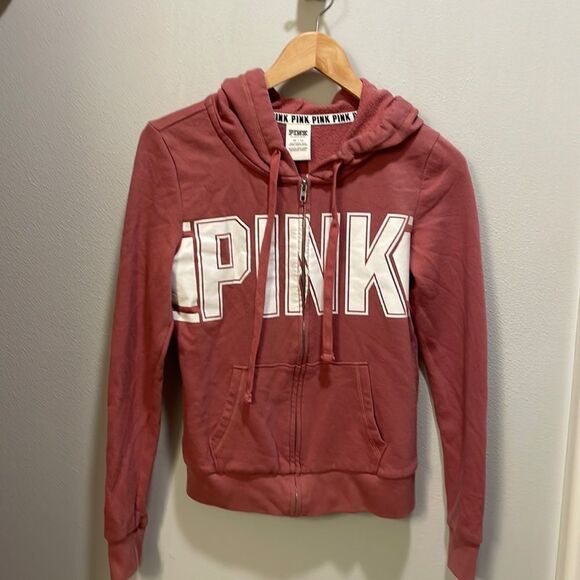 PINK Woman’s Dusty Rose Zip Up Sweatshirt - Picture 1 of 9